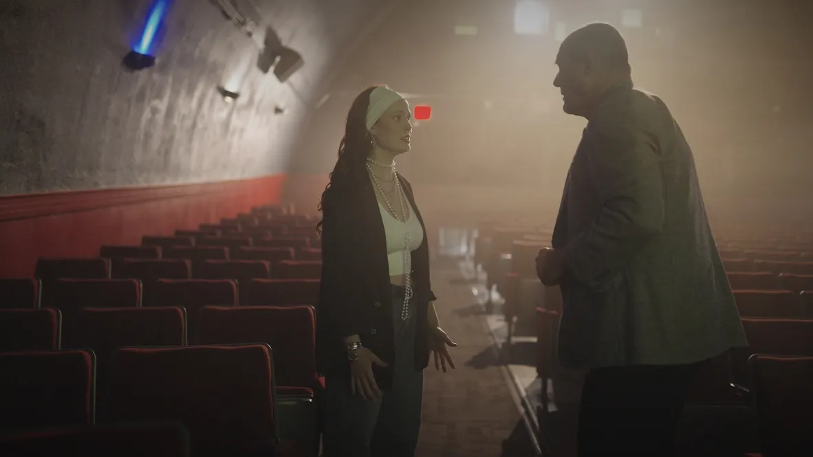 Freya and Ben in the fog-filled auditorium
